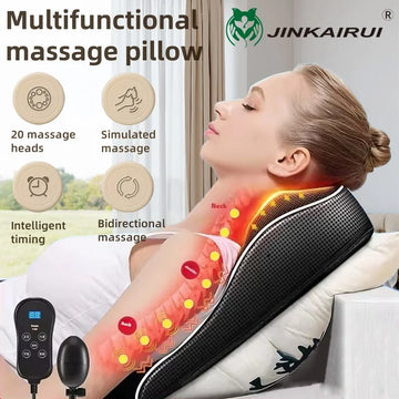 Jinkairui Electric Massage Neck Pillow Acupressure Head Cervical Traction Body Back Waist Massager Heating Vibration Massage